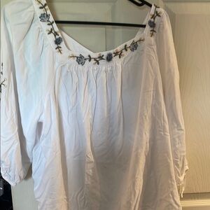 LC Lauren Conrad White Embellished 3/4 Sleeve Blouse